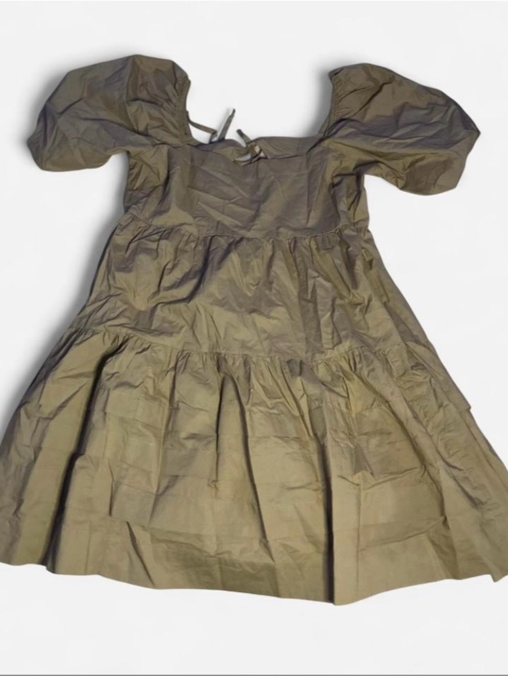 American Eagle Outfitters Khaki Puff-Sleeve Mini Dress